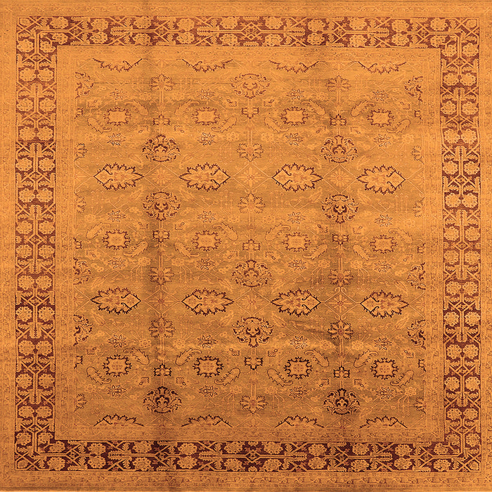 Square Machine Washable Oriental Orange Industrial Area Rugs, wshurb3238org