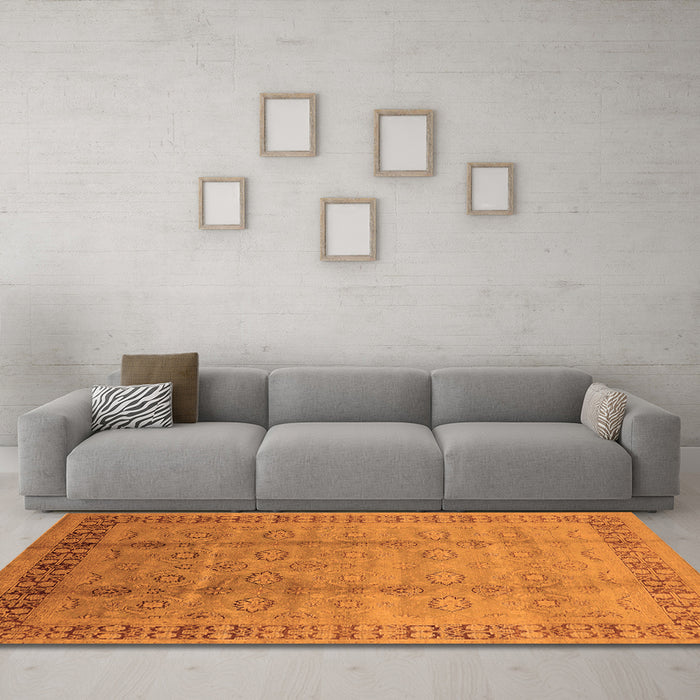 Machine Washable Oriental Orange Industrial Area Rugs in a Living Room, wshurb3238org