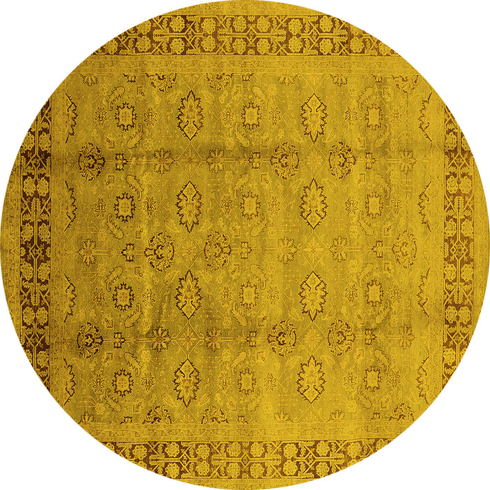 Round Machine Washable Oriental Yellow Industrial Rug, wshurb3238yw