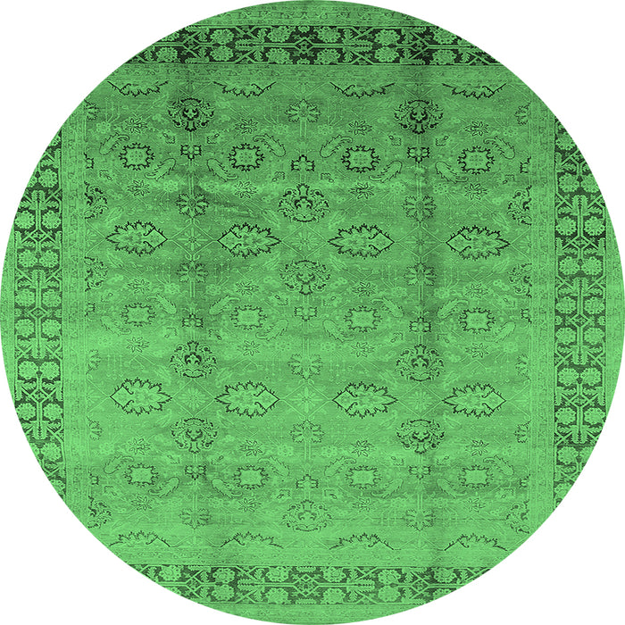 Round Oriental Emerald Green Industrial Rug, urb3238emgrn