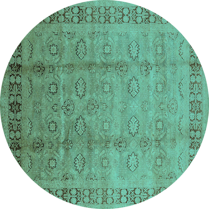 Round Oriental Turquoise Industrial Rug, urb3238turq