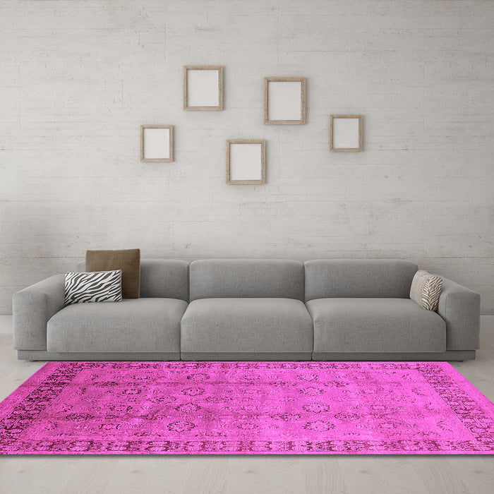 Machine Washable Oriental Pink Industrial Rug in a Living Room, wshurb3238pnk