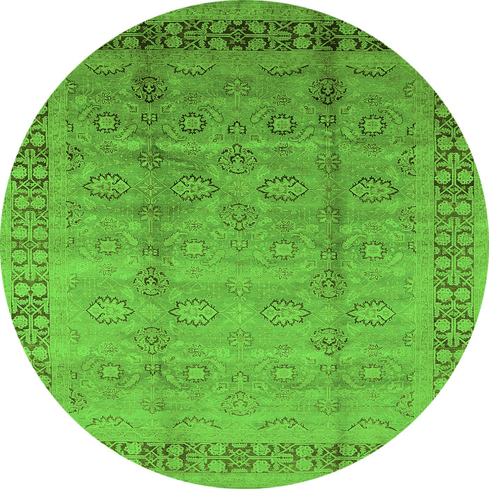 Round Machine Washable Oriental Green Industrial Area Rugs, wshurb3238grn