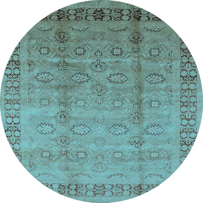 Round Machine Washable Oriental Light Blue Industrial Rug, wshurb3238lblu