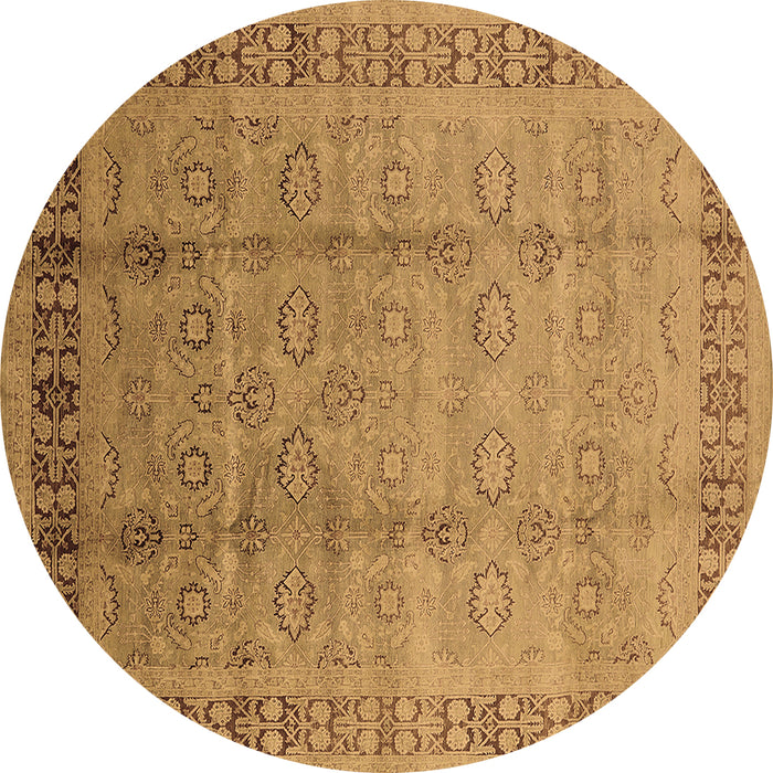 Round Machine Washable Oriental Brown Industrial Rug, wshurb3238brn