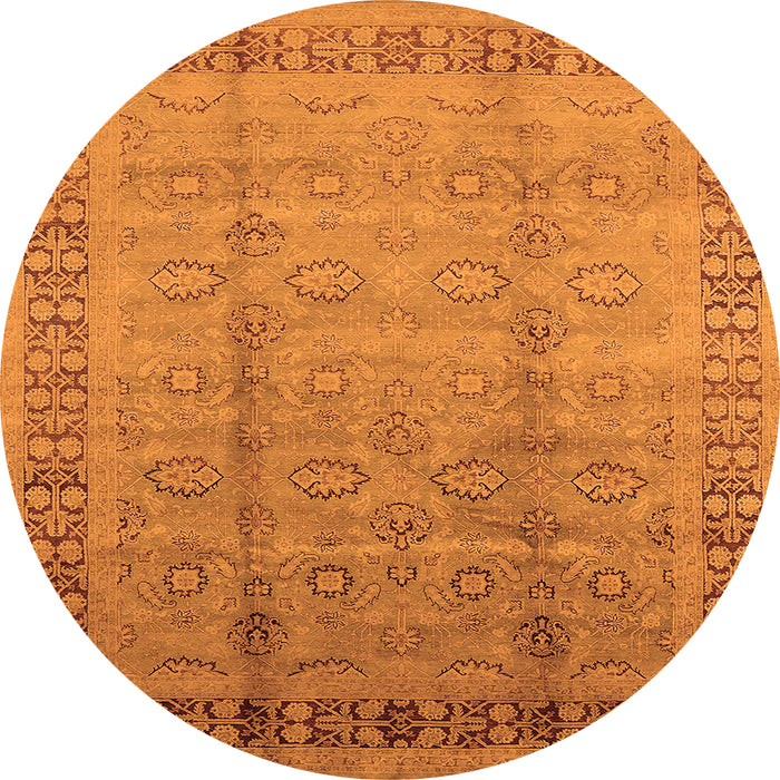 Round Machine Washable Oriental Orange Industrial Area Rugs, wshurb3238org
