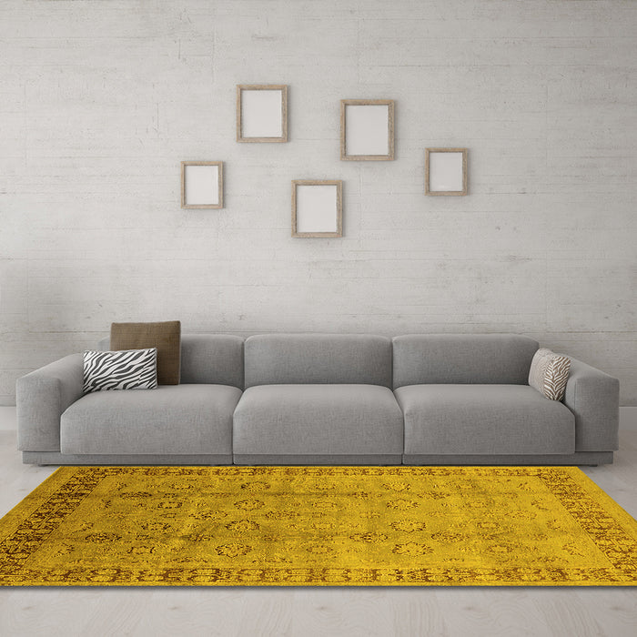 Machine Washable Oriental Yellow Industrial Rug in a Living Room, wshurb3238yw