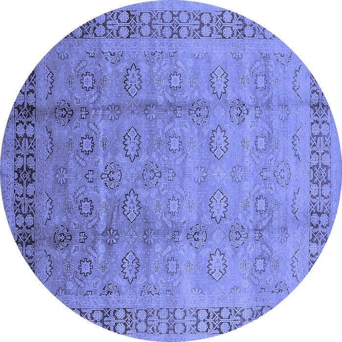 Round Machine Washable Oriental Blue Industrial Rug, wshurb3238blu