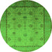 Round Machine Washable Oriental Green Industrial Area Rugs, wshurb3239grn