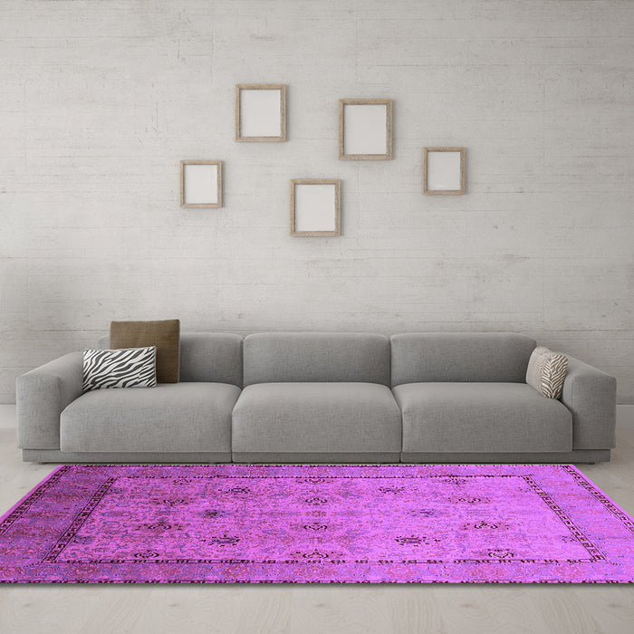 Machine Washable Oriental Purple Industrial Area Rugs in a Living Room, wshurb3239pur