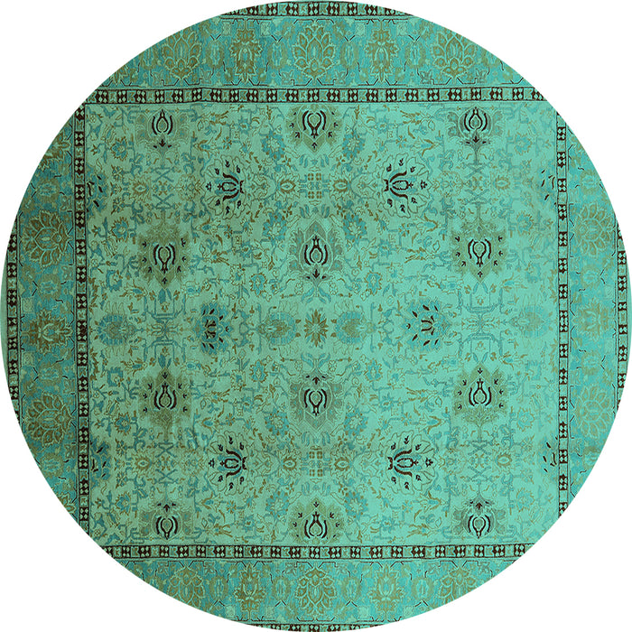 Round Machine Washable Oriental Turquoise Industrial Area Rugs, wshurb3239turq