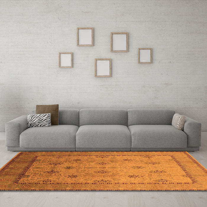 Machine Washable Oriental Orange Industrial Area Rugs in a Living Room, wshurb3239org
