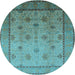 Round Machine Washable Oriental Light Blue Industrial Rug, wshurb3239lblu