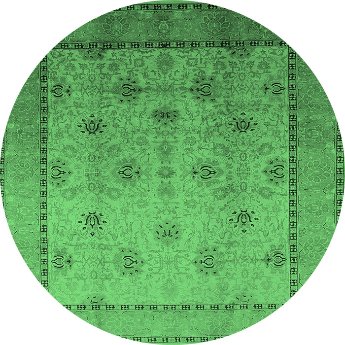 Round Machine Washable Oriental Emerald Green Industrial Area Rugs, wshurb3239emgrn