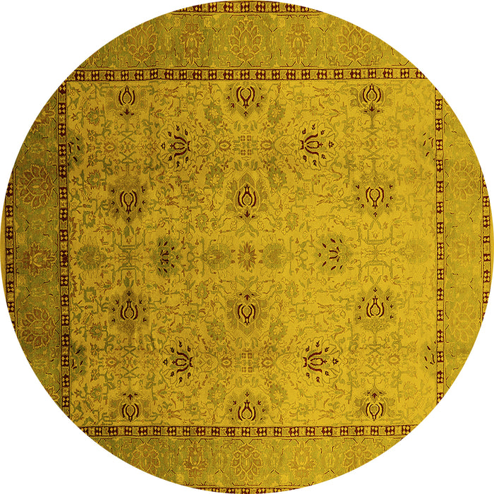 Round Machine Washable Oriental Yellow Industrial Rug, wshurb3239yw