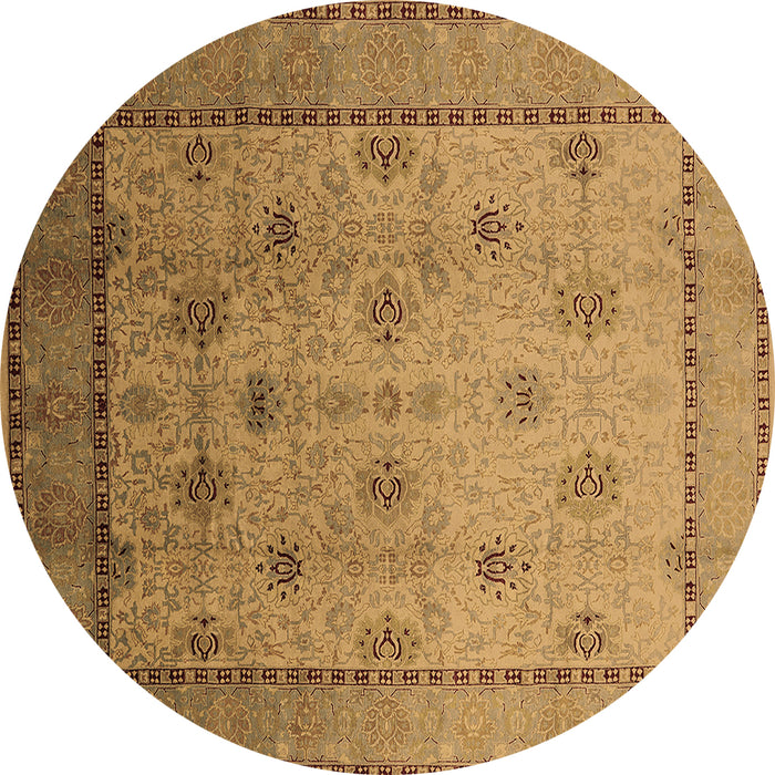 Round Machine Washable Oriental Brown Industrial Rug, wshurb3239brn