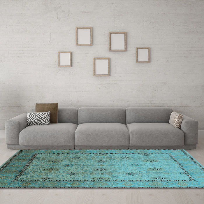 Machine Washable Oriental Light Blue Industrial Rug in a Living Room, wshurb3239lblu