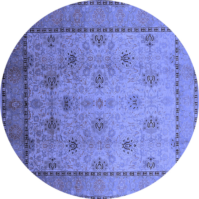 Round Machine Washable Oriental Blue Industrial Rug, wshurb3239blu