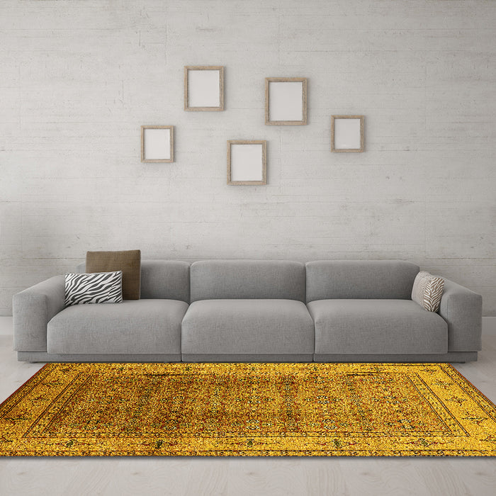 Machine Washable Oriental Yellow Industrial Rug in a Living Room, wshurb3240yw