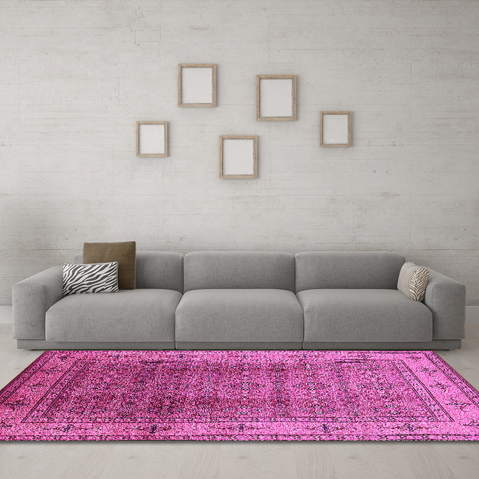 Machine Washable Oriental Pink Industrial Rug in a Living Room, wshurb3240pnk
