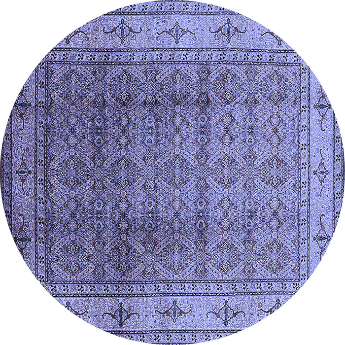 Round Machine Washable Oriental Blue Industrial Rug, wshurb3240blu