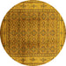 Round Machine Washable Oriental Yellow Industrial Rug, wshurb3240yw