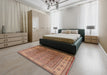 Mid-Century Modern Sandy Brown Oriental Rug in a Bedroom, urb3240