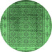 Round Machine Washable Oriental Emerald Green Industrial Area Rugs, wshurb3240emgrn