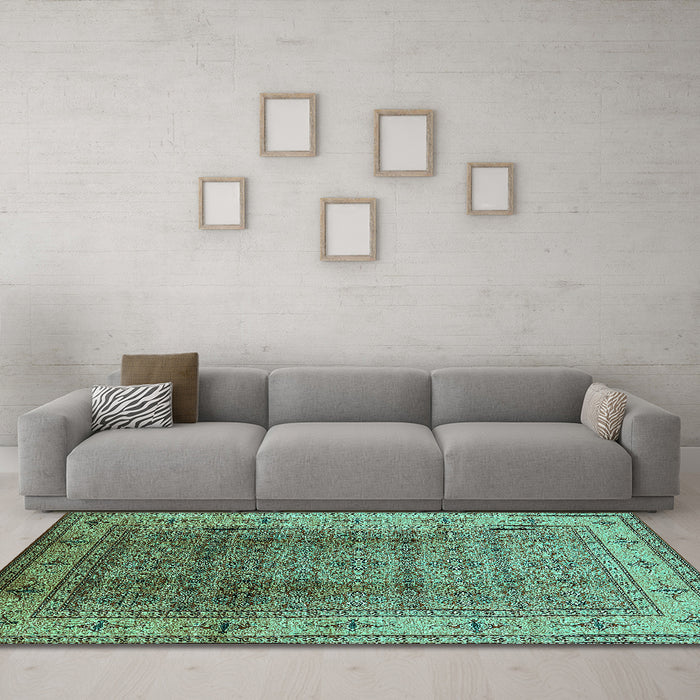 Machine Washable Oriental Turquoise Industrial Area Rugs in a Living Room,, wshurb3240turq