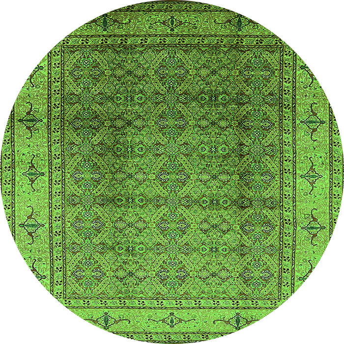 Round Machine Washable Oriental Green Industrial Area Rugs, wshurb3240grn