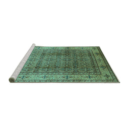 Sideview of Machine Washable Oriental Turquoise Industrial Area Rugs, wshurb3240turq