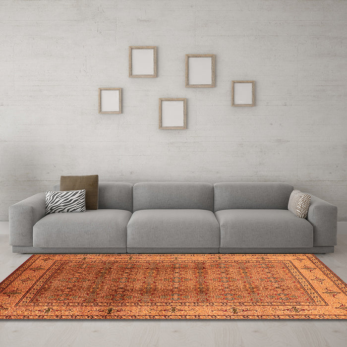 Machine Washable Oriental Orange Industrial Area Rugs in a Living Room, wshurb3240org