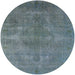 Round Machine Washable Industrial Modern Cadet Blue Green Rug, wshurb3241