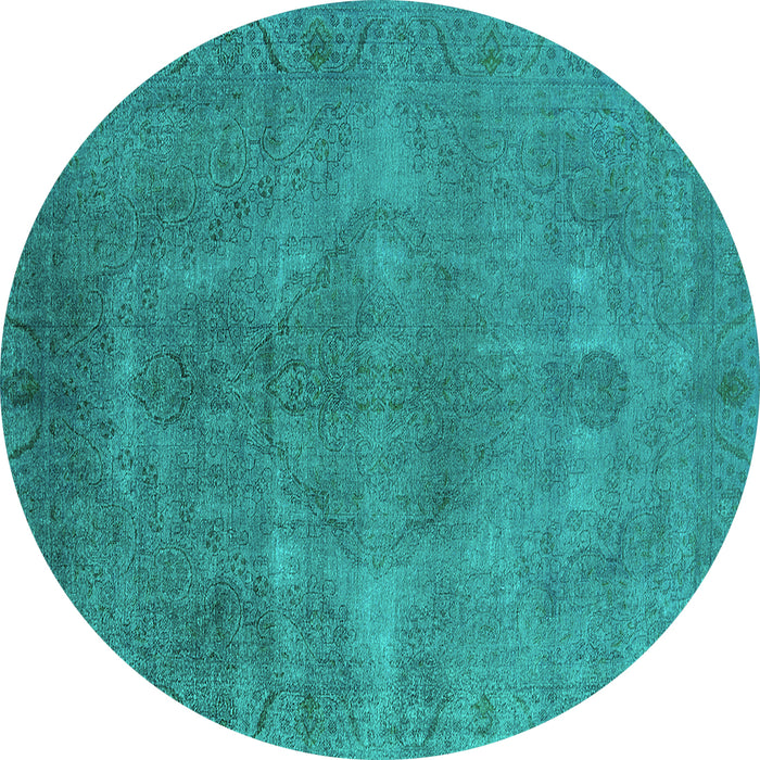 Round Machine Washable Oriental Turquoise Industrial Area Rugs, wshurb3241turq
