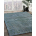 Mid-Century Modern Cadet Blue Green Oriental Rug in Family Room, urb3241