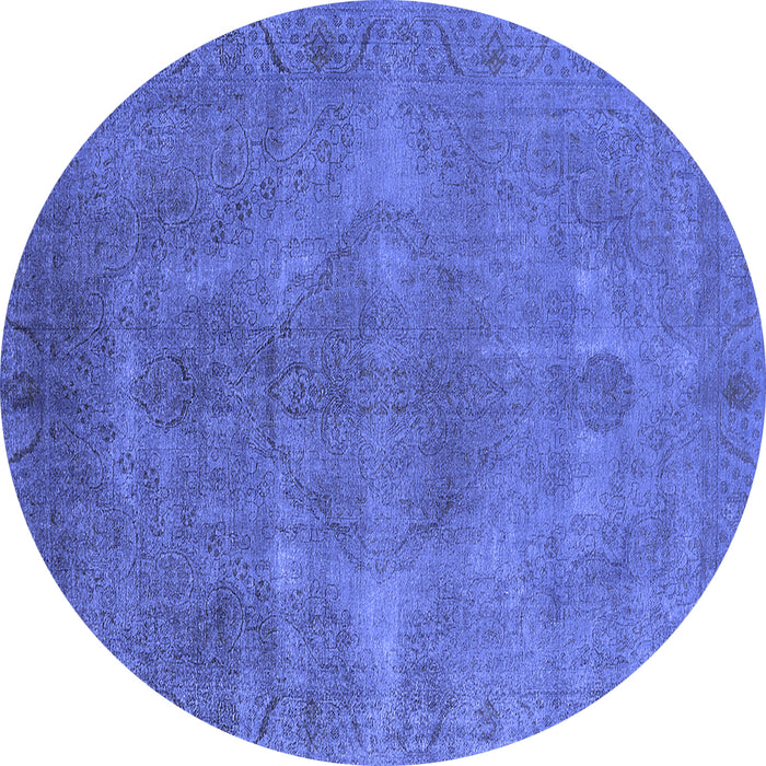 Round Machine Washable Oriental Blue Industrial Rug, wshurb3241blu