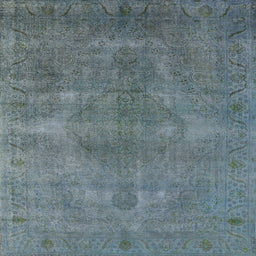 Square Machine Washable Industrial Modern Cadet Blue Green Rug, wshurb3241