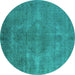 Round Oriental Turquoise Industrial Rug, urb3241turq