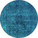 Round Machine Washable Oriental Turquoise Industrial Area Rugs, wshurb3242turq