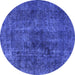 Round Machine Washable Oriental Blue Industrial Rug, wshurb3242blu