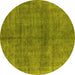 Round Machine Washable Oriental Yellow Industrial Rug, wshurb3243yw