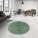 Round Mid-Century Modern Pine Green Oriental Rug in a Office, urb3243