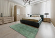 Mid-Century Modern Pine Green Oriental Rug in a Bedroom, urb3243