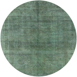 Round Mid-Century Modern Pine Green Oriental Rug, urb3243