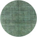 Round Mid-Century Modern Pine Green Oriental Rug, urb3243