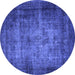 Round Machine Washable Oriental Blue Industrial Rug, wshurb3244blu