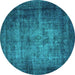 Round Oriental Turquoise Industrial Rug, urb3244turq