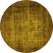 Round Machine Washable Oriental Yellow Industrial Rug, wshurb3244yw