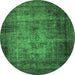 Round Machine Washable Oriental Green Industrial Area Rugs, wshurb3244grn