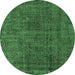 Round Machine Washable Oriental Emerald Green Industrial Area Rugs, wshurb3245emgrn